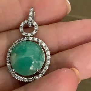 Colombian light emerald in sterling silver & crystal pendant NWOT